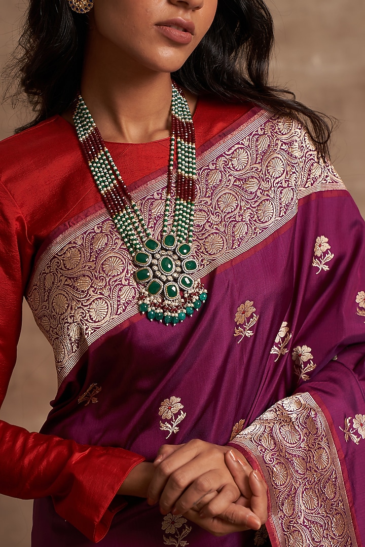 Aubergine Pure Banarasi Silk Handwork Wedding Saree by Kasturi Kundal at Pernia's Pop Up Shop