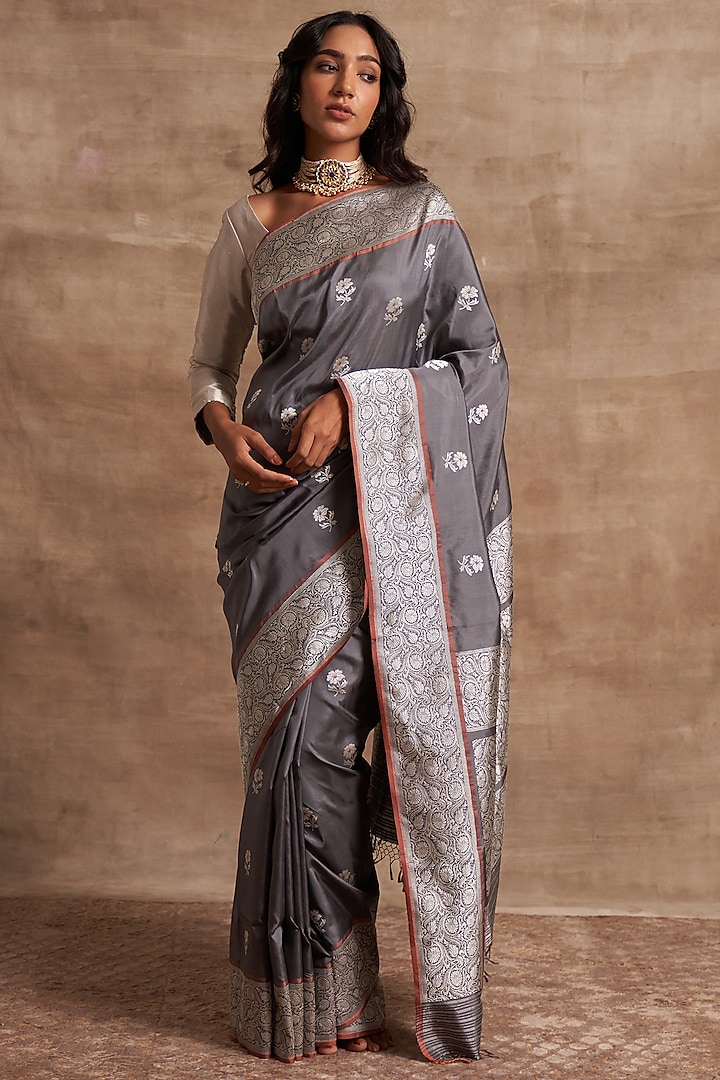 Grey Banarasi Silk Saree by Kasturi Kundal