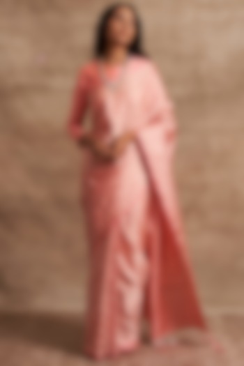 Powder Pink Banarasi Silk Saree Set by Kasturi Kundal