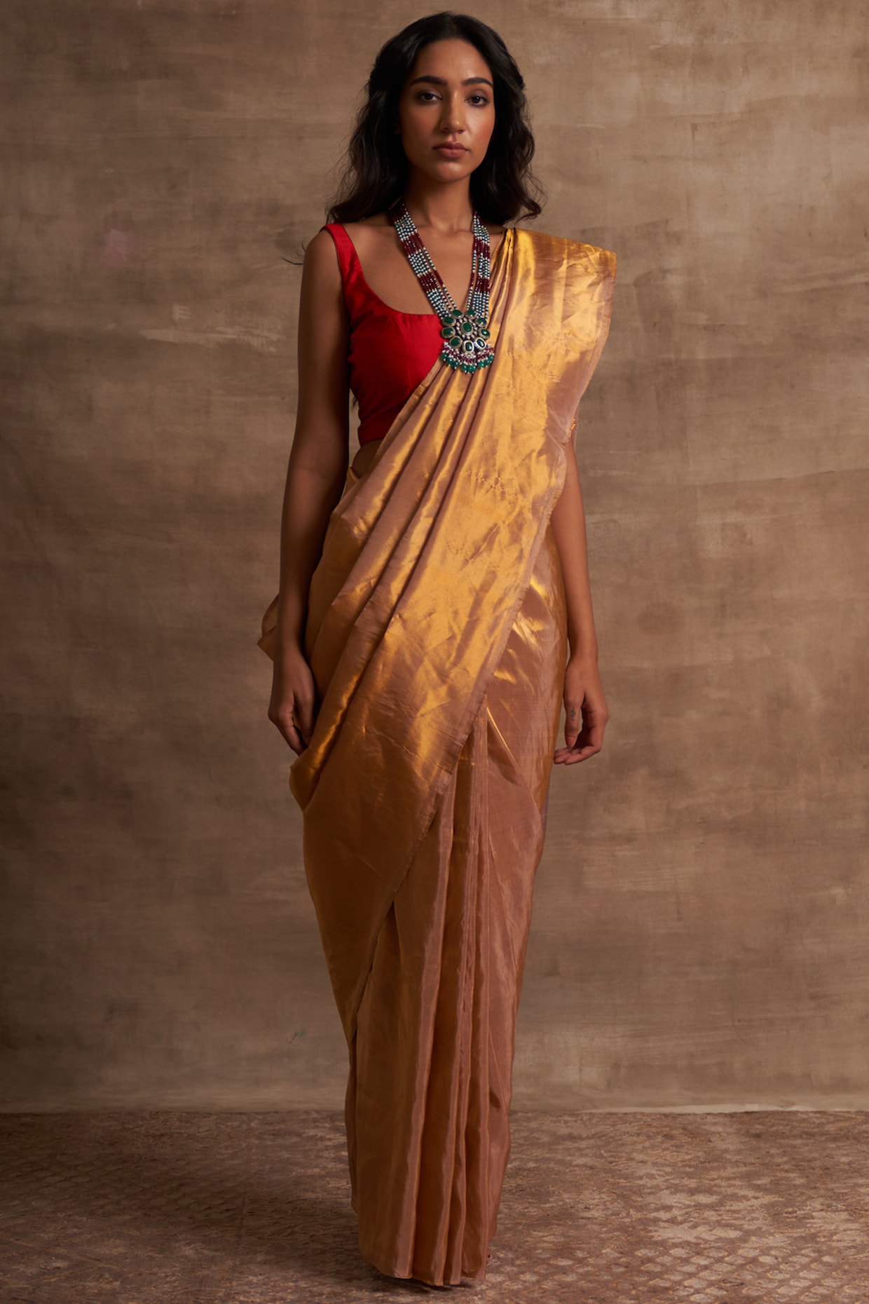 Copper Gold Organza Saree - Pure Handwoven Tissue organza Saree – The Weaves