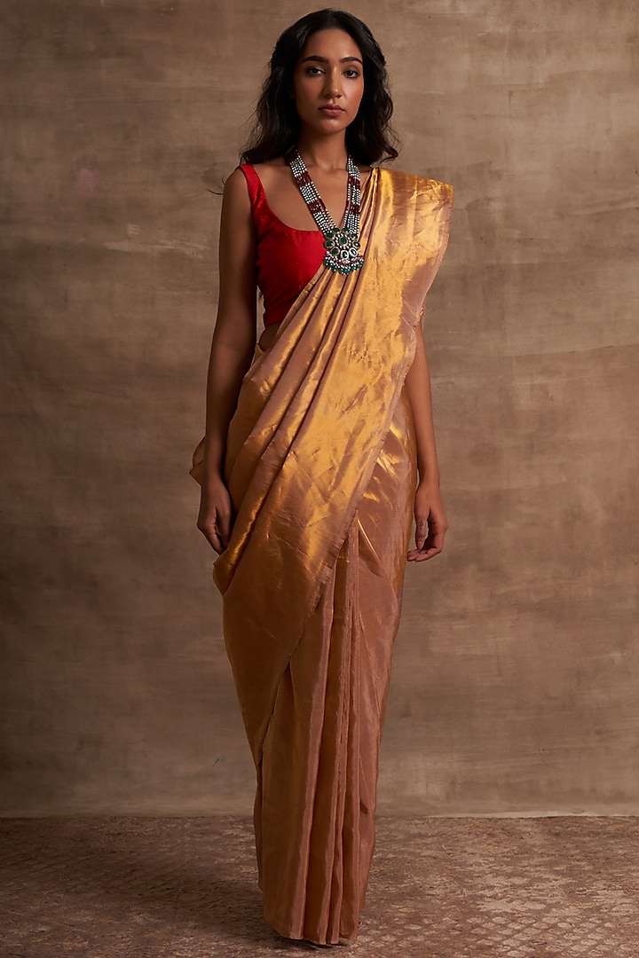 Gold Pure Tissue Saree Set by Kasturi Kundal