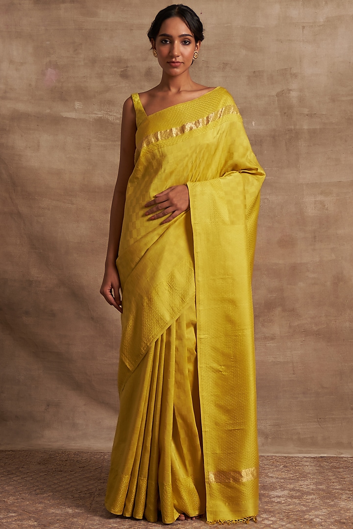 Yellow Pure Banarasi Silk Handwork Saree Set by Kasturi Kundal