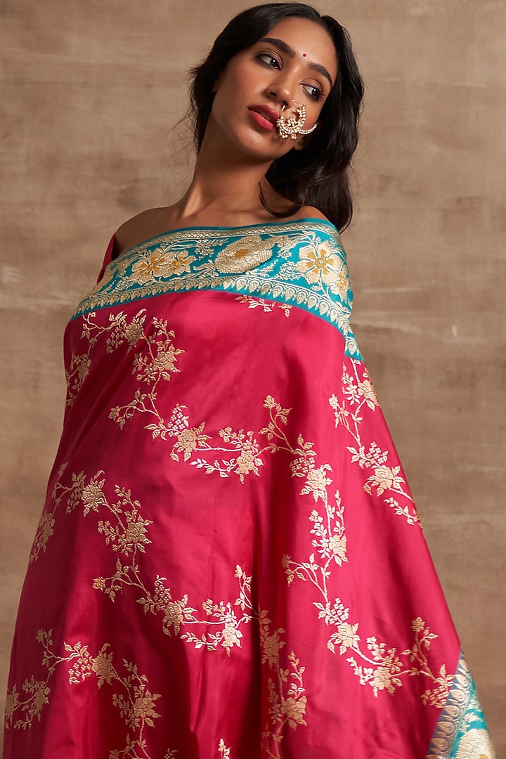 Fuchsia Pure Silk Wedding Saree Set by Kasturi Kundal at Pernia's Pop Up Shop