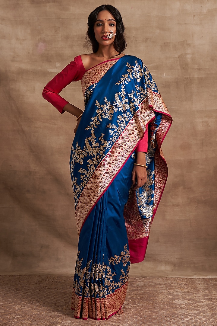 Teal Pure Silk Wedding Saree Set by Kasturi Kundal at Pernia's Pop Up Shop
