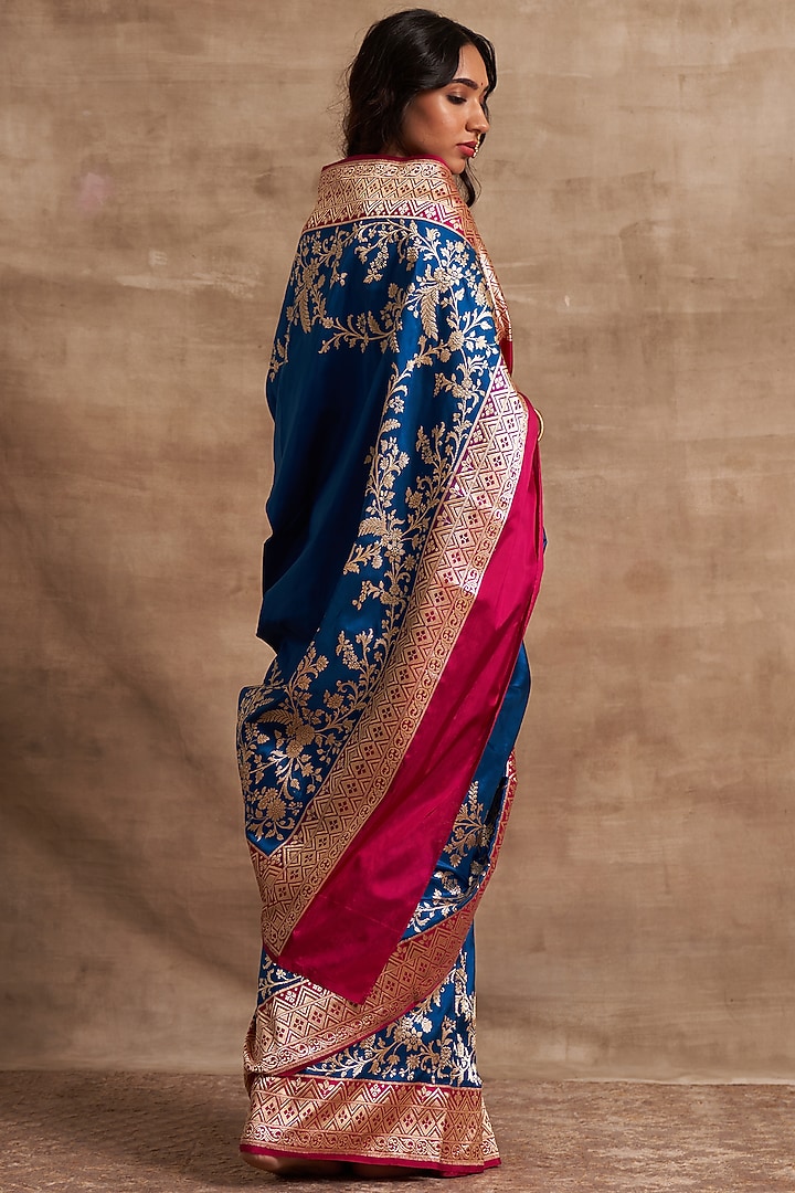 Teal Pure Silk Wedding Saree Set by Kasturi Kundal at Pernia's Pop Up Shop