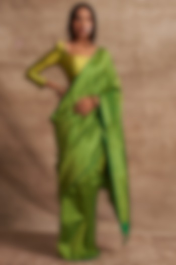 Green Pure Silk Saree Set by Kasturi Kundal