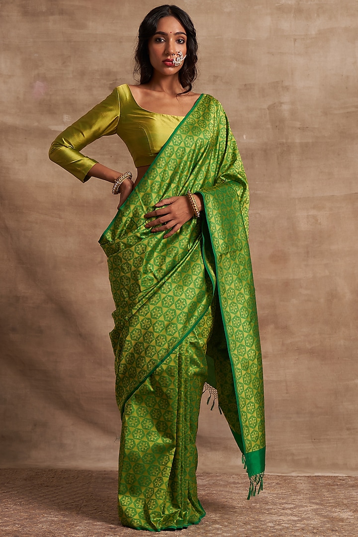 Green Pure Silk Saree Set by Kasturi Kundal
