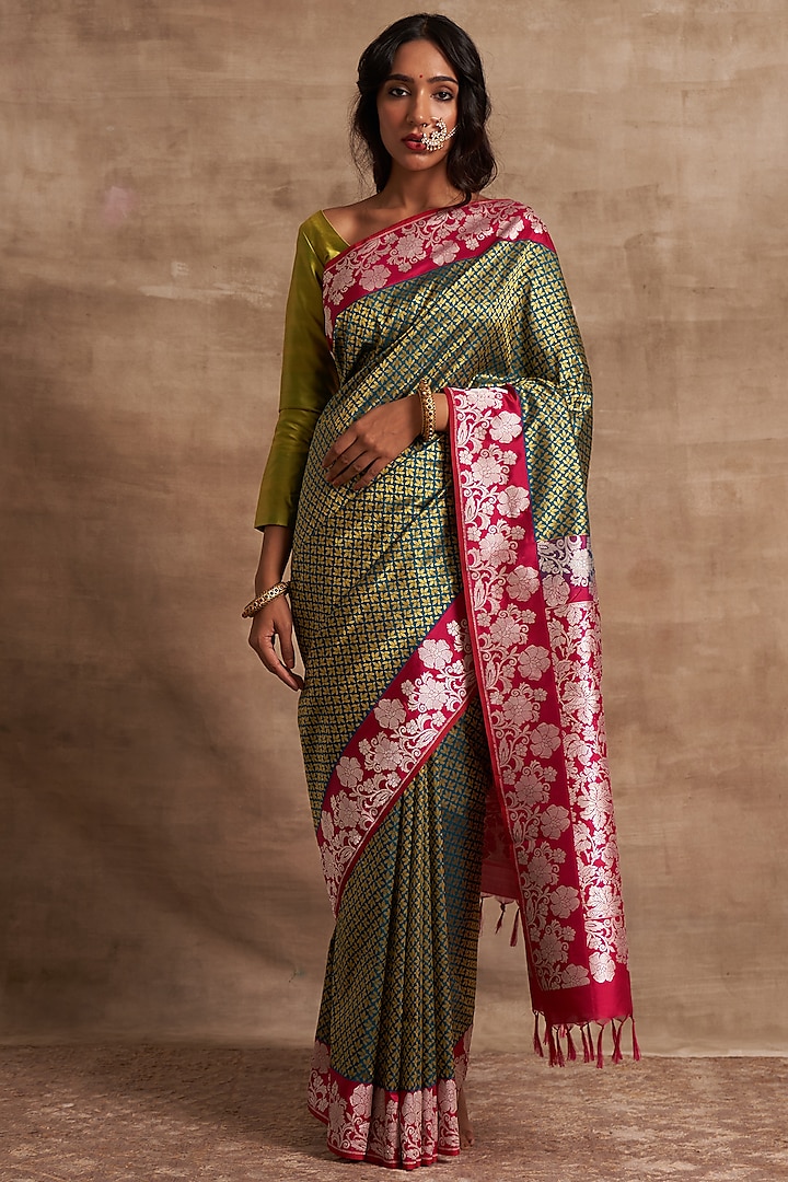 Green Pure Silk Zari Embroidered Saree by Kasturi Kundal