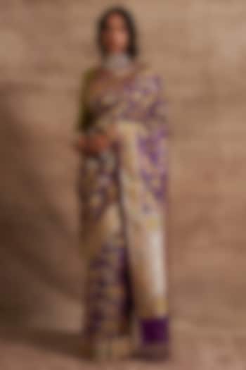 Purple Banarasi Silk Saree Set by Kasturi Kundal