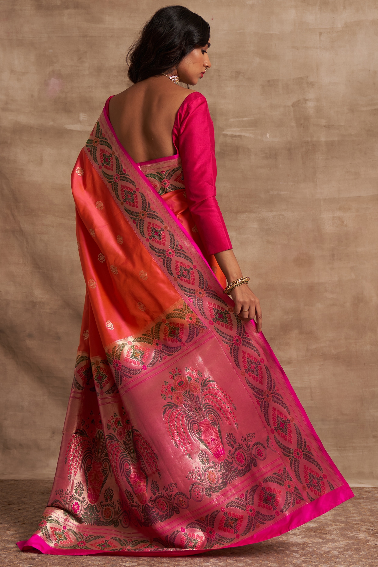 Off White and Pink Woven Banarasi Silk Saree – MySilkLove