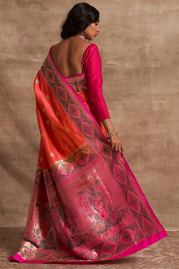 Orange & Pink Banarasi Silk Wedding Saree by Kasturi Kundal at Pernia's Pop Up Shop