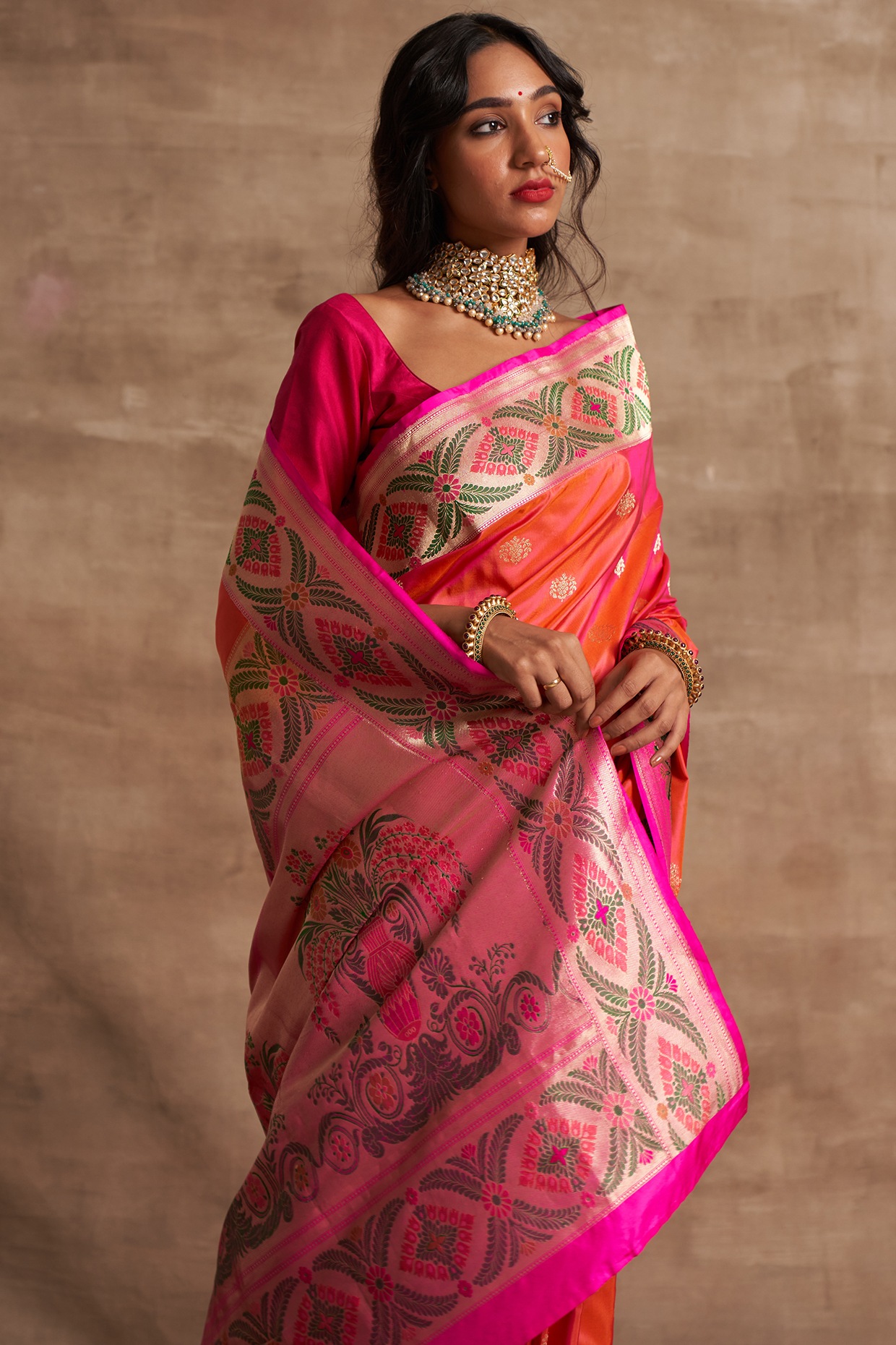 CM - Pink Colour Lichi Silk Saree - Silk Sarees - Sarees - Indian