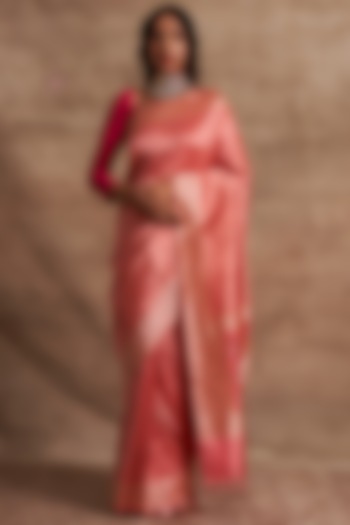 Pink Banarasi Silk Wedding Saree Set by Kasturi Kundal at Pernia's Pop Up Shop