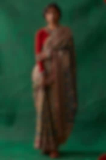 Pastel Green Pure Tussar Silk Hand Painted Kalamkari Wedding Saree by Kasturi Kundal at Pernia's Pop Up Shop