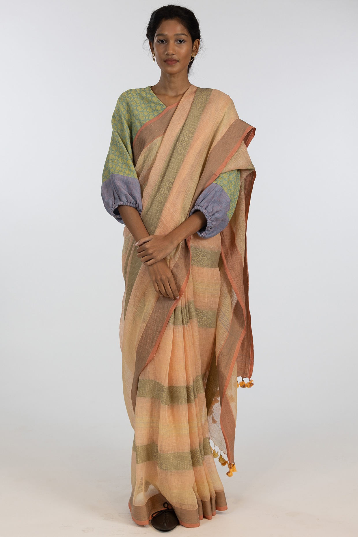 Buy HOUSE OF BEGUM Orange Banarasi Handloom Satin Silk Saree & Embroidery  Work with Unstitched Blouse online