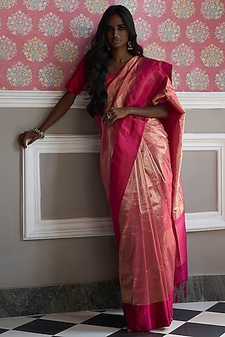 Fuchsia Pure Tissue Silk Handloom Banarasi Saree by Kasturi Kundal