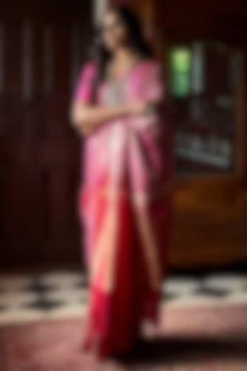 Pink Embroidered Banarasi Handloom Wedding Saree by Kasturi Kundal at Pernia's Pop Up Shop