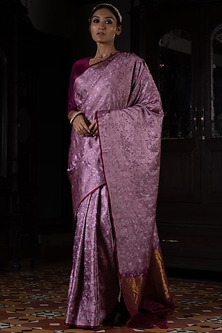 Mauve Pure Silk Meenakari Work Banarasi Handloom Saree by Kasturi Kundal