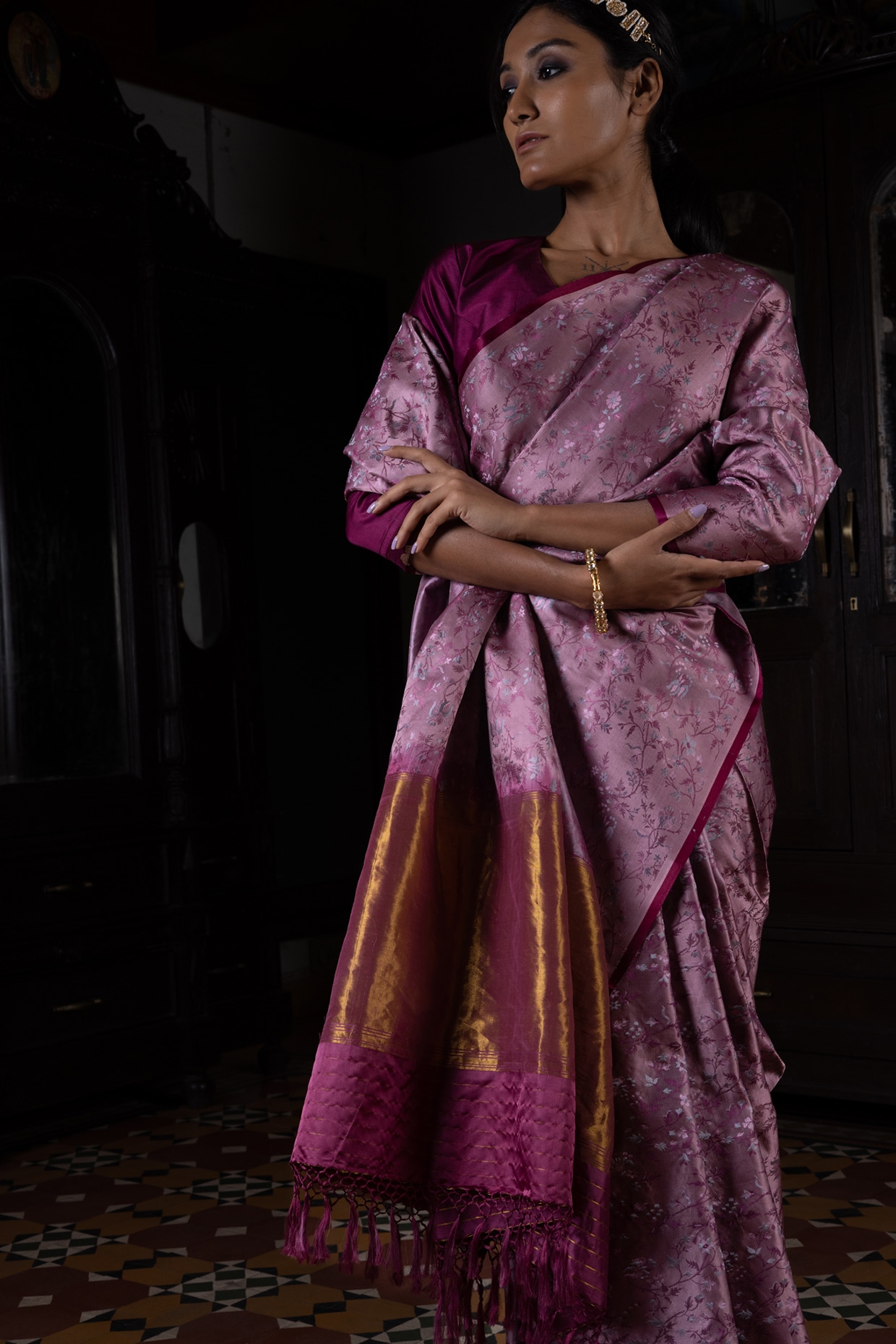 Mauve Ready to Wear One Minute Saree In Satin Silk - Clothsv