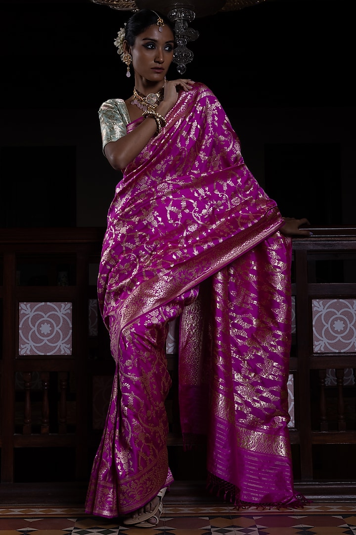 Pink Pure Silk Banarasi Handloom Reception Saree by Kasturi Kundal at Pernia's Pop Up Shop