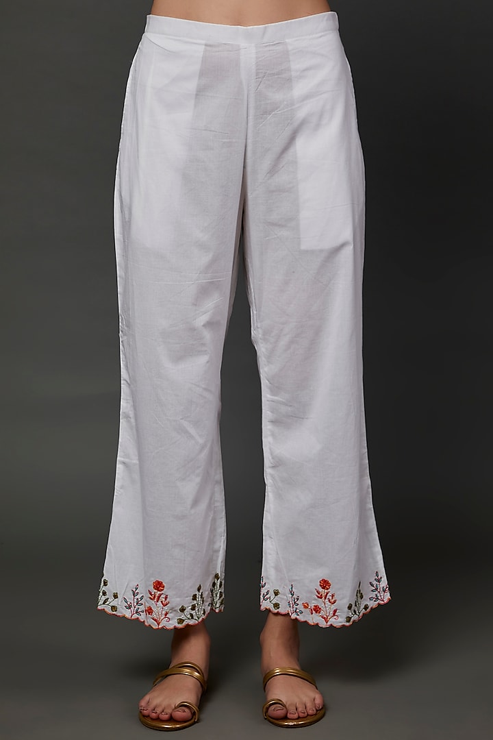 White Pure Cotton Trousers by Kasturi Tikmani
