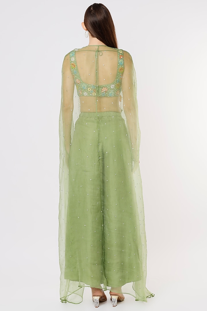 Green Organza Cape Set by Kasturi Tikmani at Pernia's Pop Up Shop