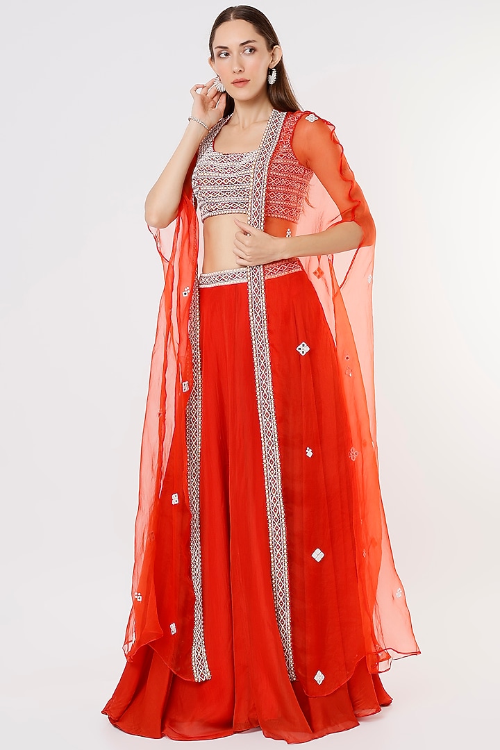 Red Organza Cape Set by Kasturi Tikmani at Pernia's Pop Up Shop
