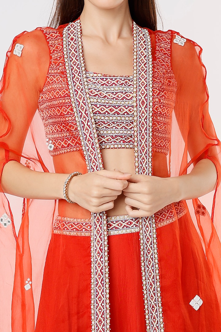Red Organza Cape Set by Kasturi Tikmani at Pernia's Pop Up Shop