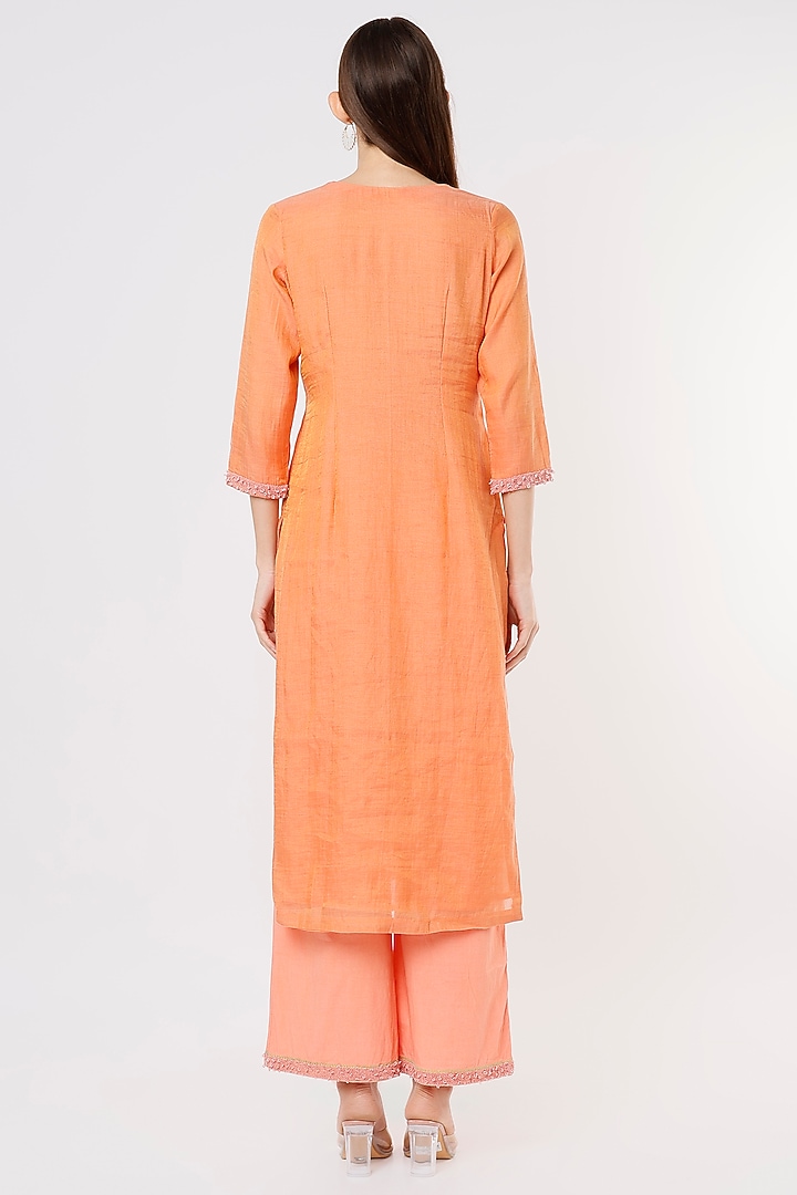 Orange Shimmer Chanderi Kurta Set by Kasturi Tikmani at Pernia's Pop Up Shop