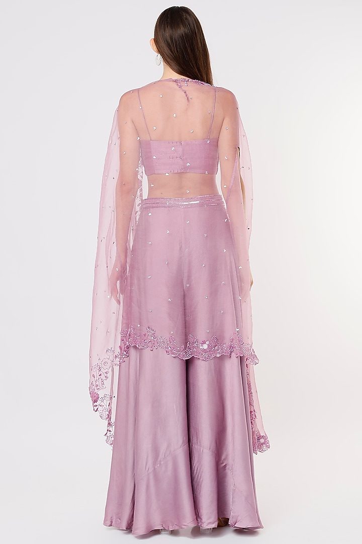 Lavender Dupion Silk Pant Set With Cape by Kasturi Tikmani at Pernia's Pop Up Shop