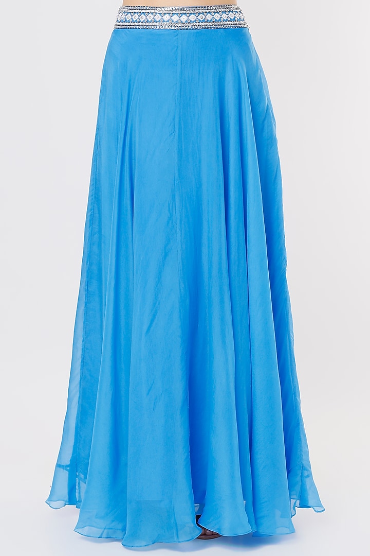 Blue Organza Skirt Set With Cape by Kasturi Tikmani at Pernia's Pop Up Shop