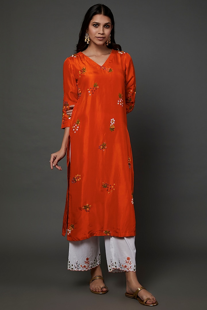 Orange Silk Kurta by Kasturi Tikmani at Pernia's Pop Up Shop