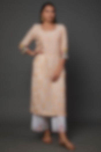 Light Peach Chanderi Silk Kurta by Kasturi Tikmani at Pernia's Pop Up Shop