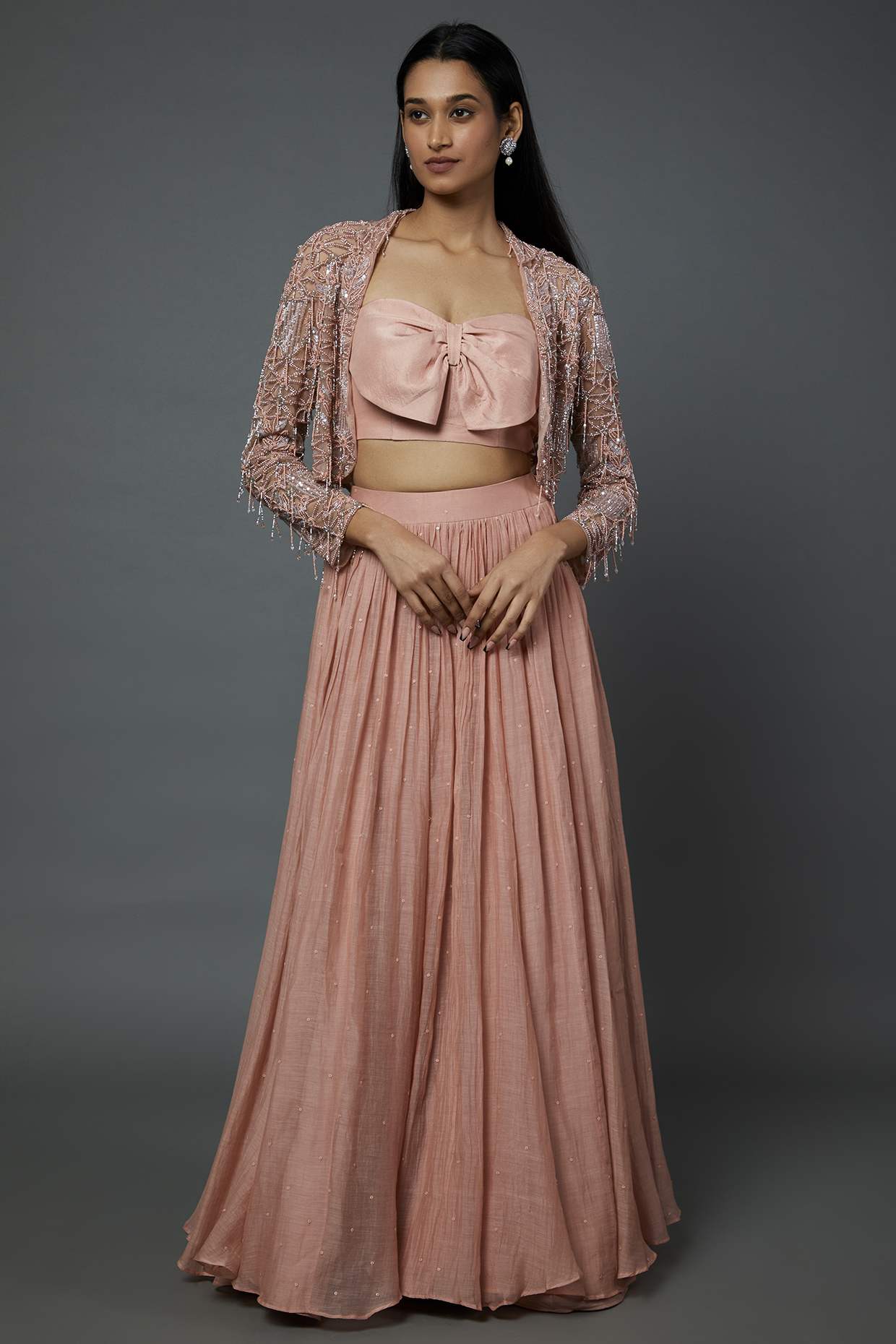 Blush Pink Chanderi Skirt Set by Kasturi Tikmani