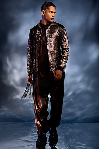 Copper Foil Shirt Jacket Set by Kunal Anil Tanna