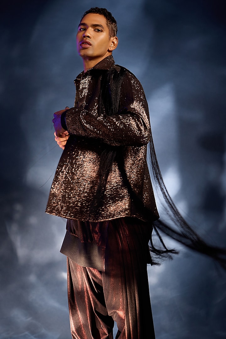 Copper Foil Shirt Jacket Set by Kunal Anil Tanna at Pernia's Pop Up Shop