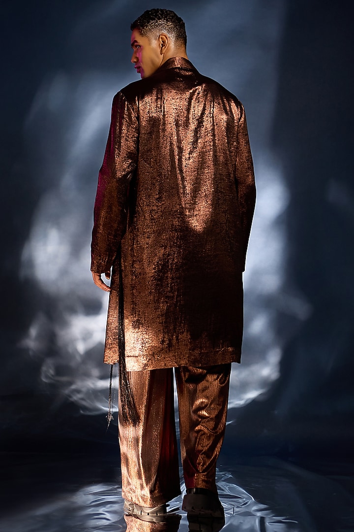 Copper Foil Trench Coat Jacket Set by Kunal Anil Tanna at Pernia's Pop Up Shop