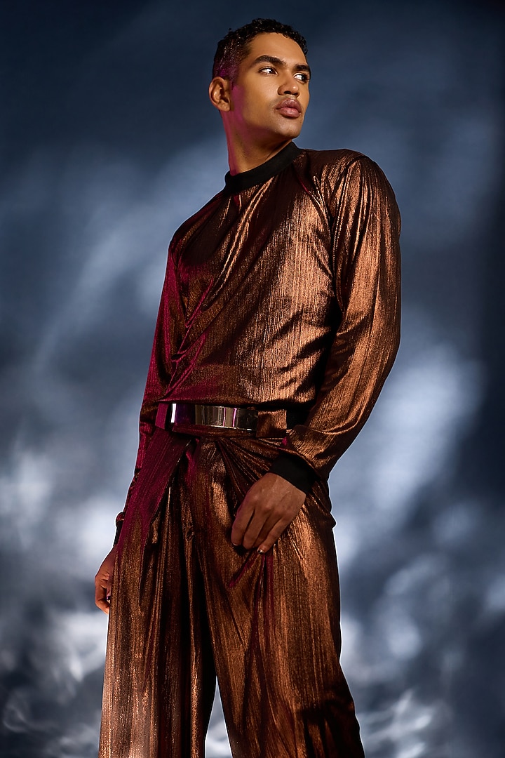 Copper Foil Trench Coat Jacket Set by Kunal Anil Tanna at Pernia's Pop Up Shop
