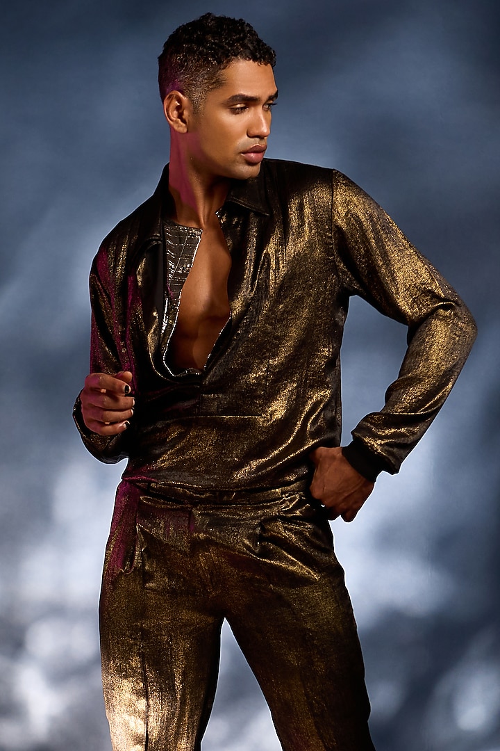 Metallic Bronze Foil Pant Set by Kunal Anil Tanna at Pernia's Pop Up Shop