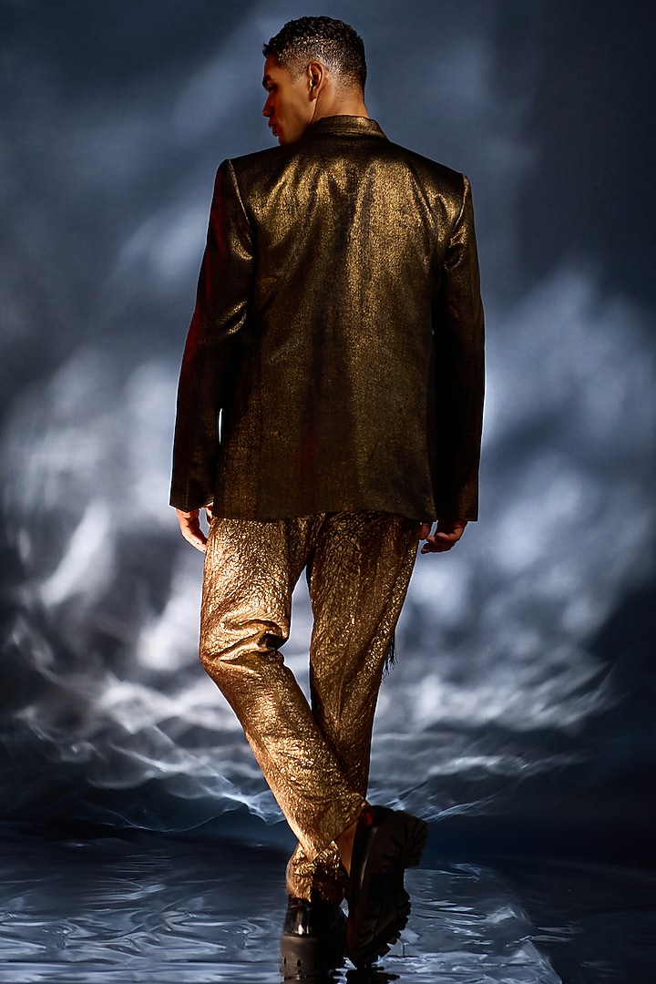Metallic Bronze Foil Jacket Set by Kunal Anil Tanna at Pernia's Pop Up Shop