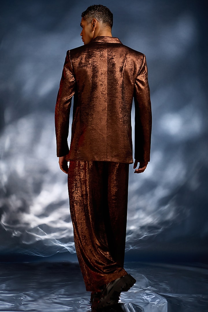 Copper Foil Double-Breasted Jacket Set by Kunal Anil Tanna at Pernia's Pop Up Shop