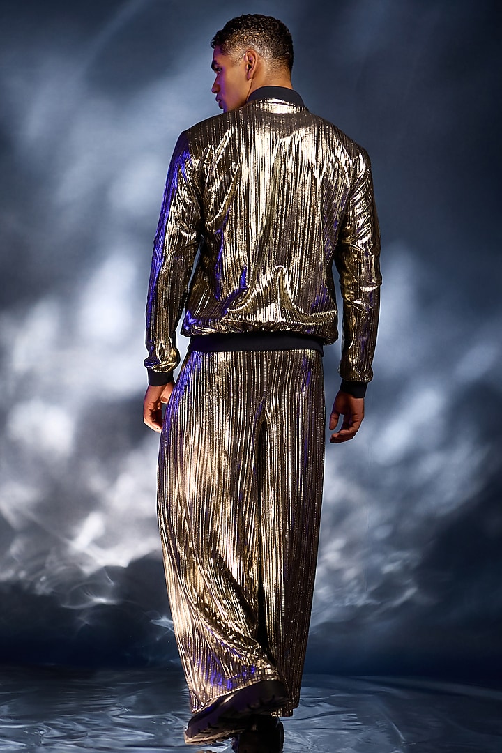 Metallic Gold Foil Bomber Jacket Set by Kunal Anil Tanna at Pernia's Pop Up Shop