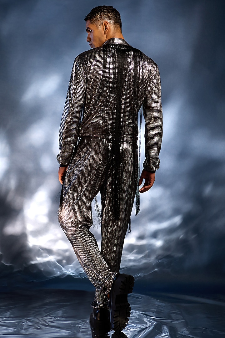 Metallic Silver Foil Pant Set by Kunal Anil Tanna at Pernia's Pop Up Shop