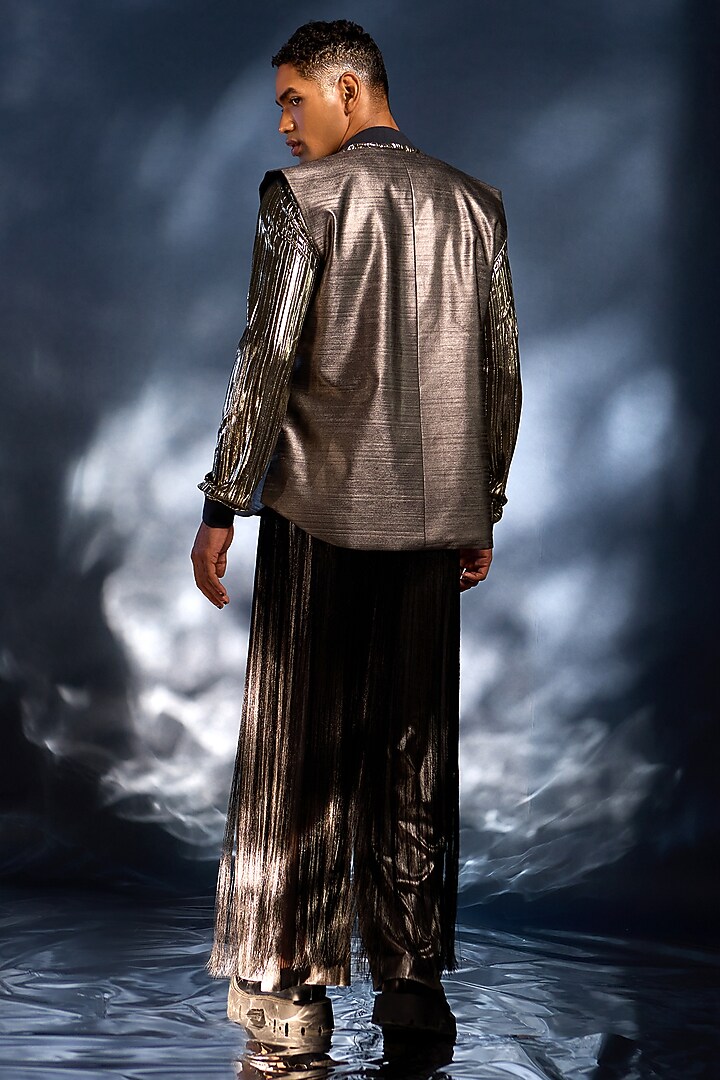 Metallic Silver Foil Wedding Indowestern Set by Kunal Anil Tanna at Pernia's Pop Up Shop