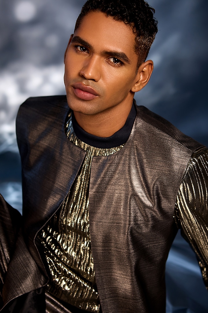 Metallic Silver Foil Wedding Indowestern Set by Kunal Anil Tanna at Pernia's Pop Up Shop