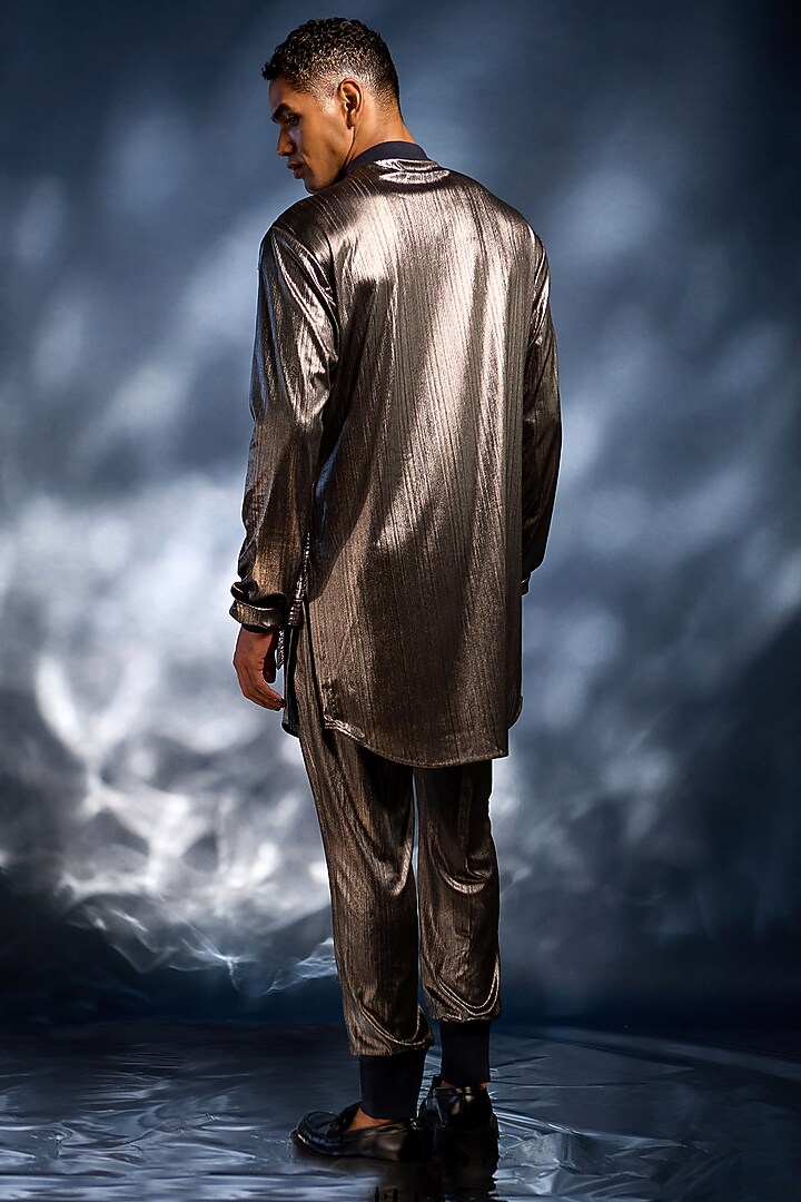 Metallic Silver Foil Pant Set by Kunal Anil Tanna at Pernia's Pop Up Shop