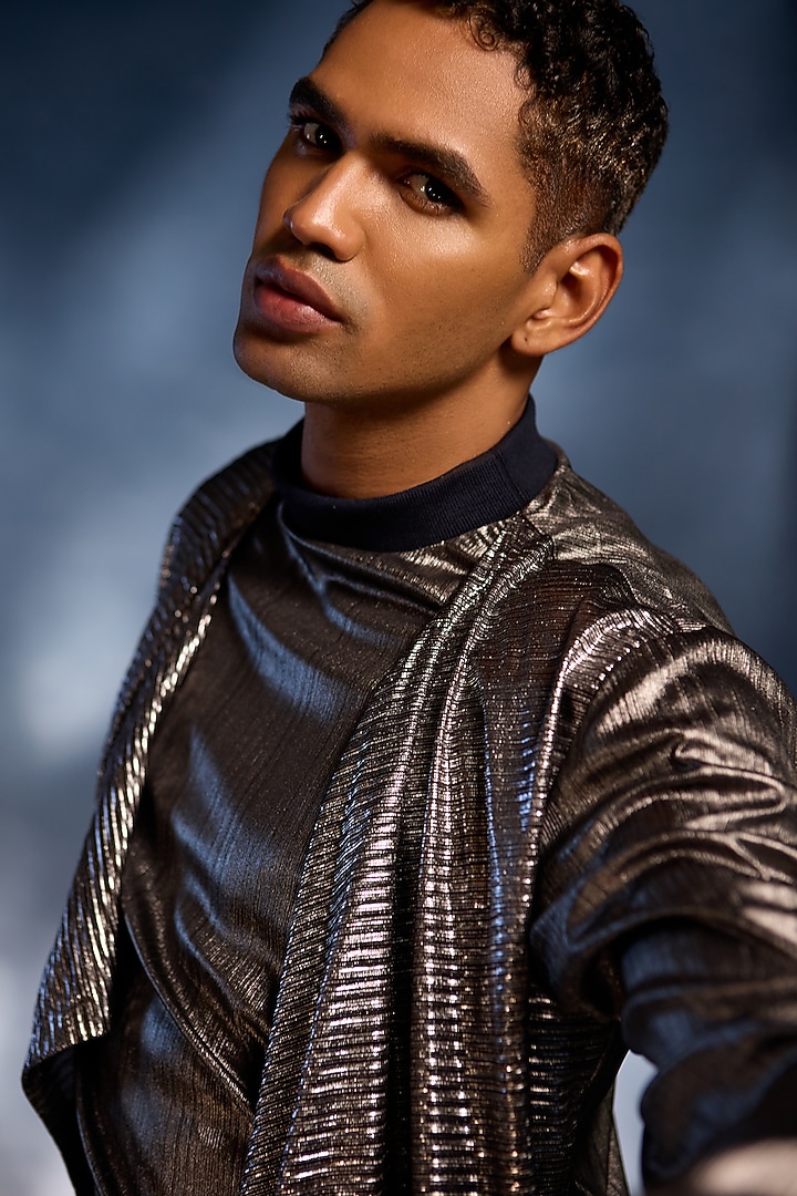Metallic Silver Foil Pant Set by Kunal Anil Tanna at Pernia's Pop Up Shop