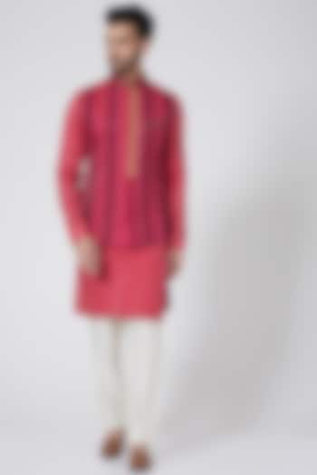 Pink & Red Bundi Jacket With Kurta Set by Kunal Anil Tanna