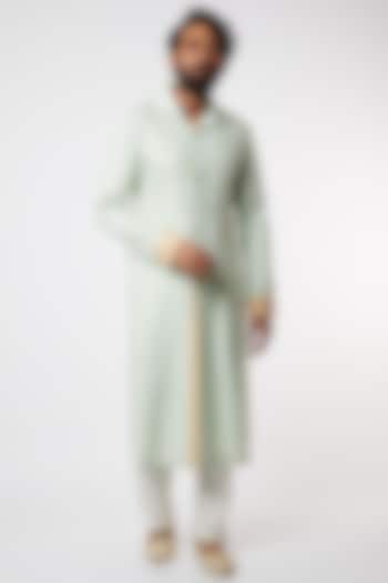 Light Blue Textured Shirt Kurta Set by Kunal Anil Tanna at Pernia's Pop Up Shop