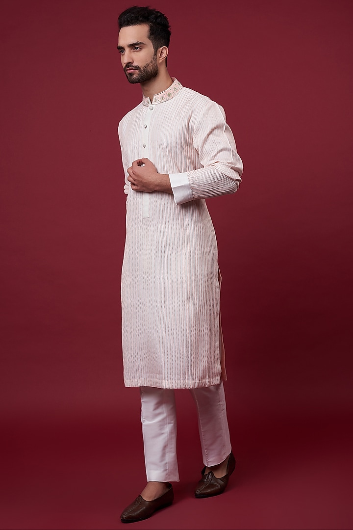 Pink Cotton Silk Embroidered Kurta Set by Kunal Anil Tanna